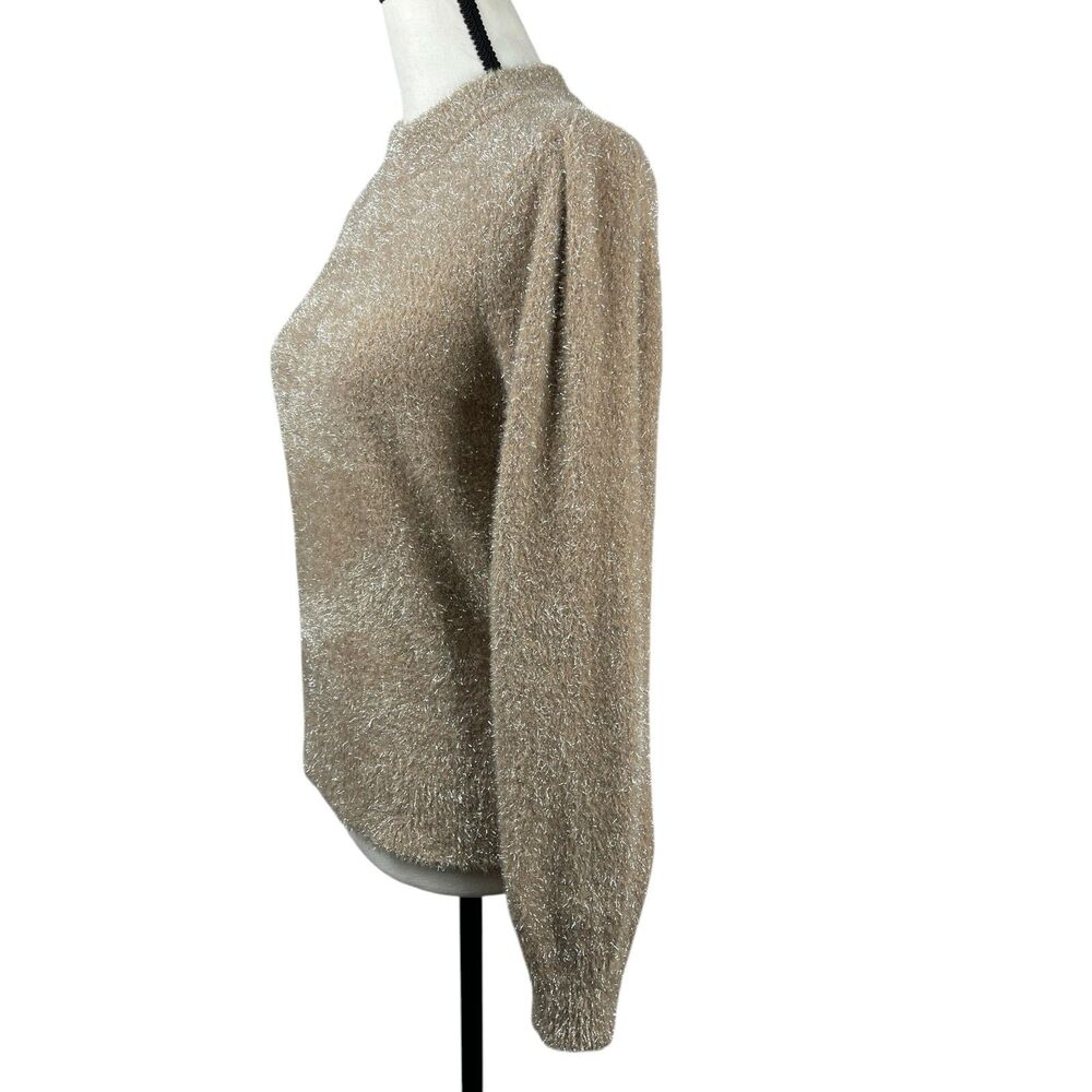 White House Black Market Metallic Tinsel Sweater Medium Champagne Long Sleeve - Picture 5 of 10